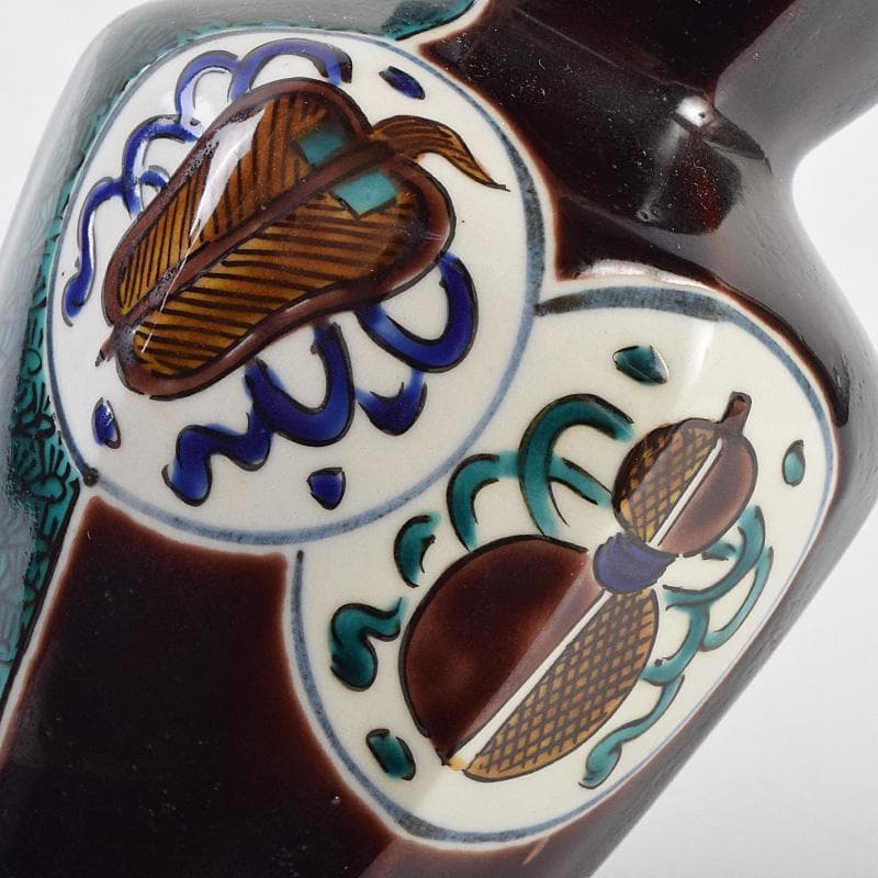 九谷焼　浅蔵五十吉　五十吉陶窯造　瓢形宝文　一輪花生　共布共箱　C　R9612