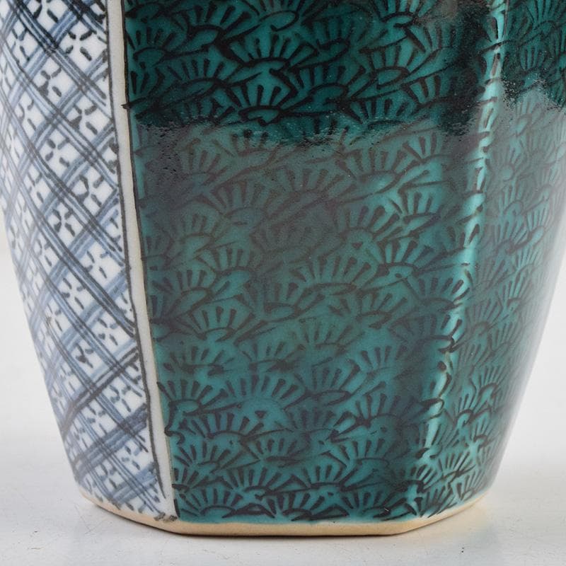 九谷焼　浅蔵五十吉　五十吉陶窯造　瓢形宝文　一輪花生　共布共箱　C　R9612