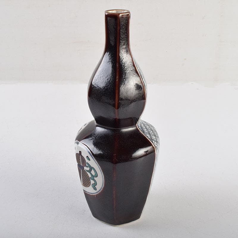 九谷焼　浅蔵五十吉　五十吉陶窯造　瓢形宝文　一輪花生　共布共箱　C　R9612