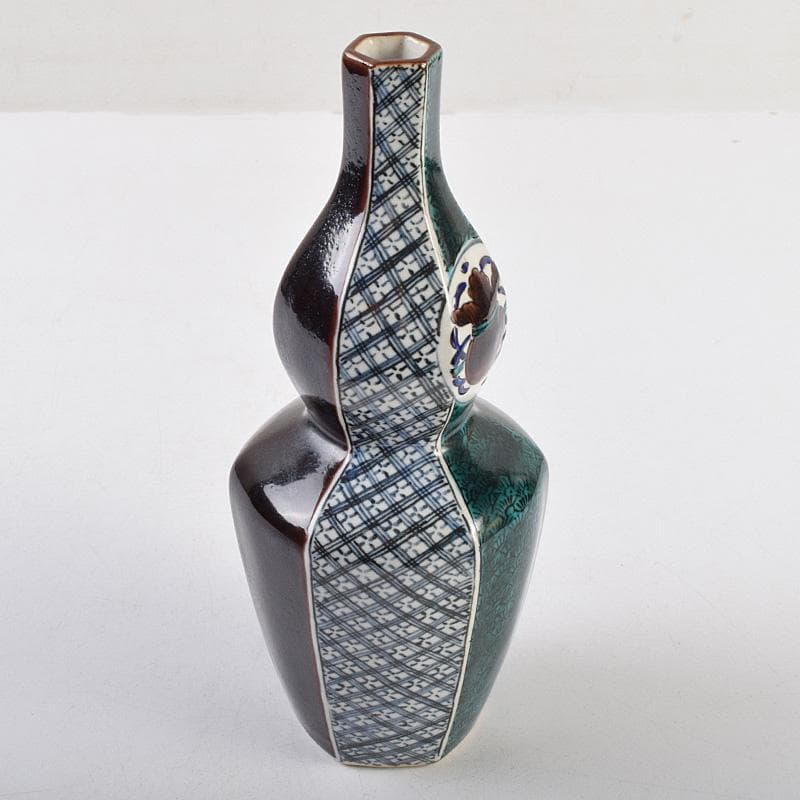 九谷焼　浅蔵五十吉　五十吉陶窯造　瓢形宝文　一輪花生　共布共箱　C　R9612