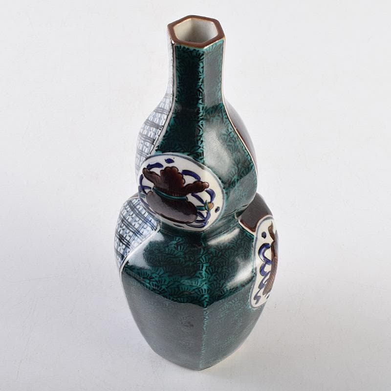 九谷焼　浅蔵五十吉　五十吉陶窯造　瓢形宝文　一輪花生　共布共箱　C　R9612