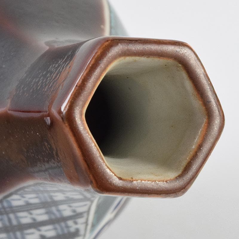 九谷焼　浅蔵五十吉　五十吉陶窯造　瓢形宝文　一輪花生　共布共箱　C　R9612