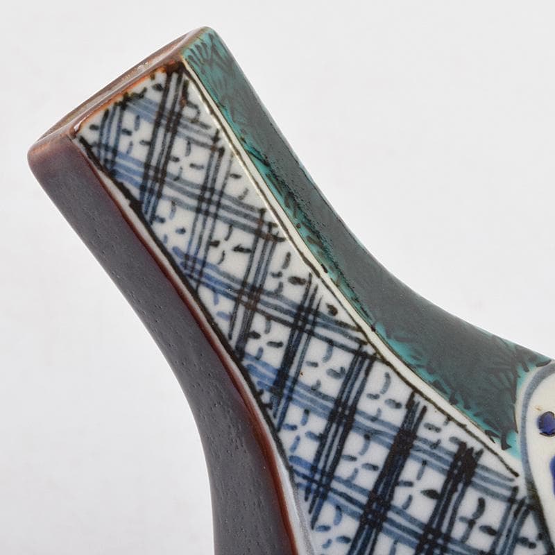 九谷焼　浅蔵五十吉　五十吉陶窯造　瓢形宝文　一輪花生　共布共箱　C　R9612