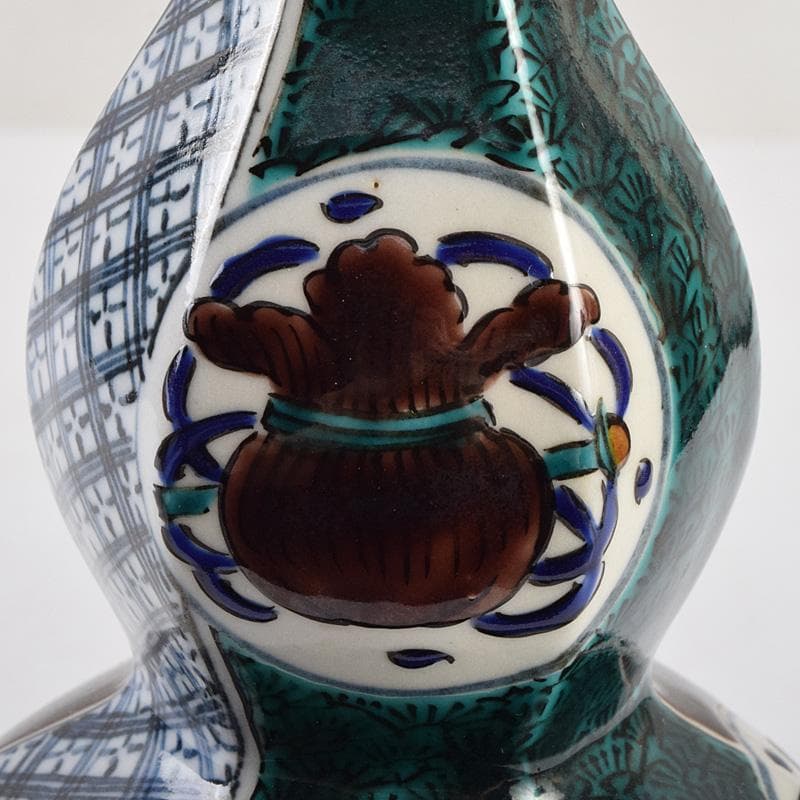 九谷焼　浅蔵五十吉　五十吉陶窯造　瓢形宝文　一輪花生　共布共箱　C　R9612