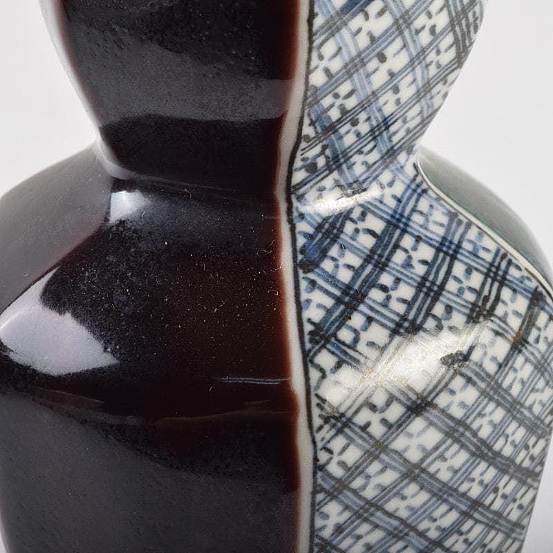 九谷焼　浅蔵五十吉　五十吉陶窯造　瓢形宝文　一輪花生　共布共箱　C　R9612