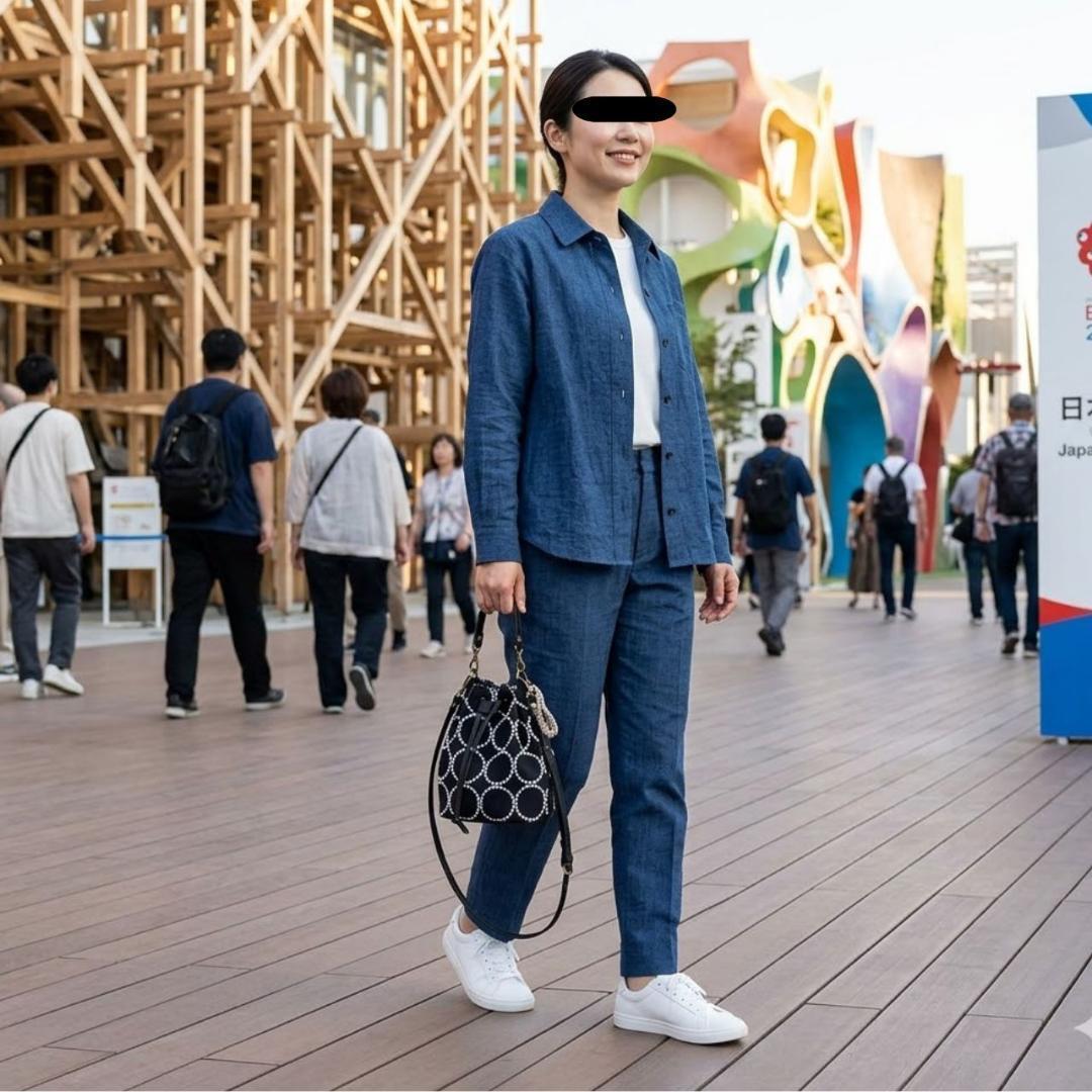 ミナペルホネン/tambourineタンバリンネイビー×白/巾着型ショルダー