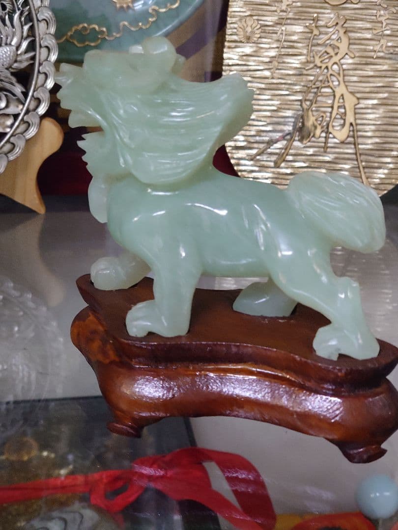 開運 龍 龍神 麒麟置き物 翡翠 彫刻 骨董品