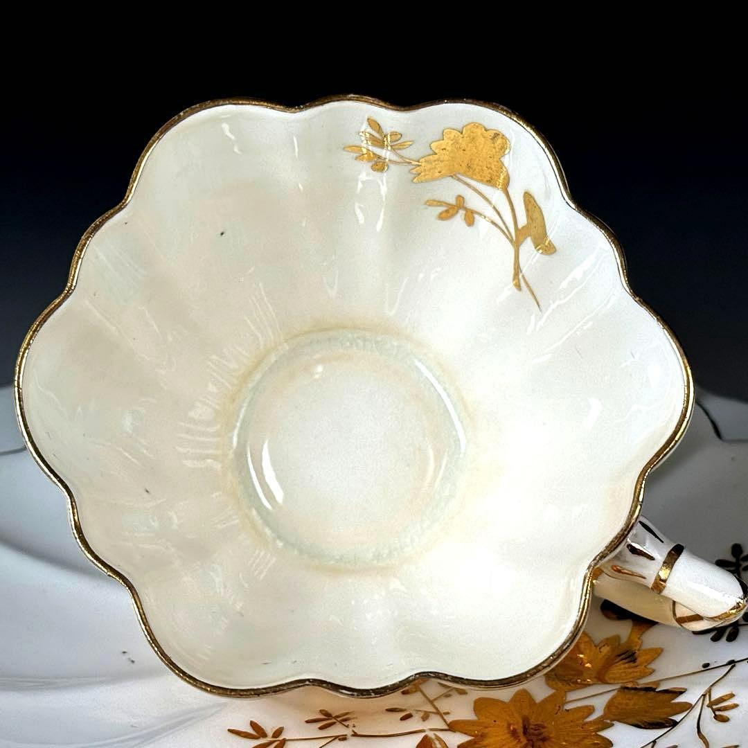 【19世紀】英国 アンティーク フォリー/シェリー 金彩 菊花装飾 トリオ