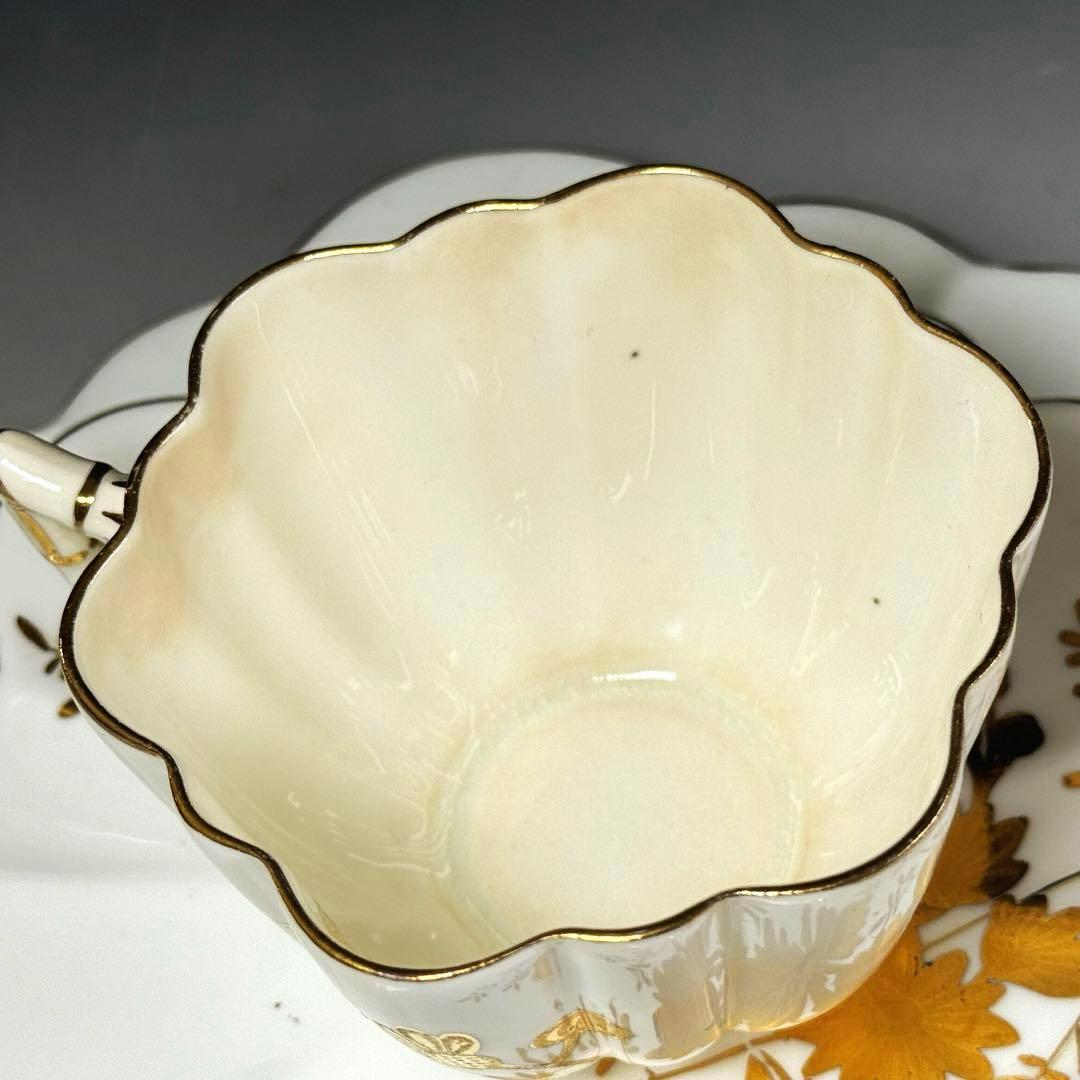 【19世紀】英国 アンティーク フォリー/シェリー 金彩 菊花装飾 トリオ