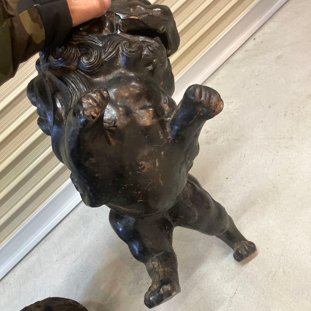 昭和レトロ 大型 鉄製 金属工芸 玉乗り獅子 玉獅子 鋳物 狛犬 置物 オブジェ