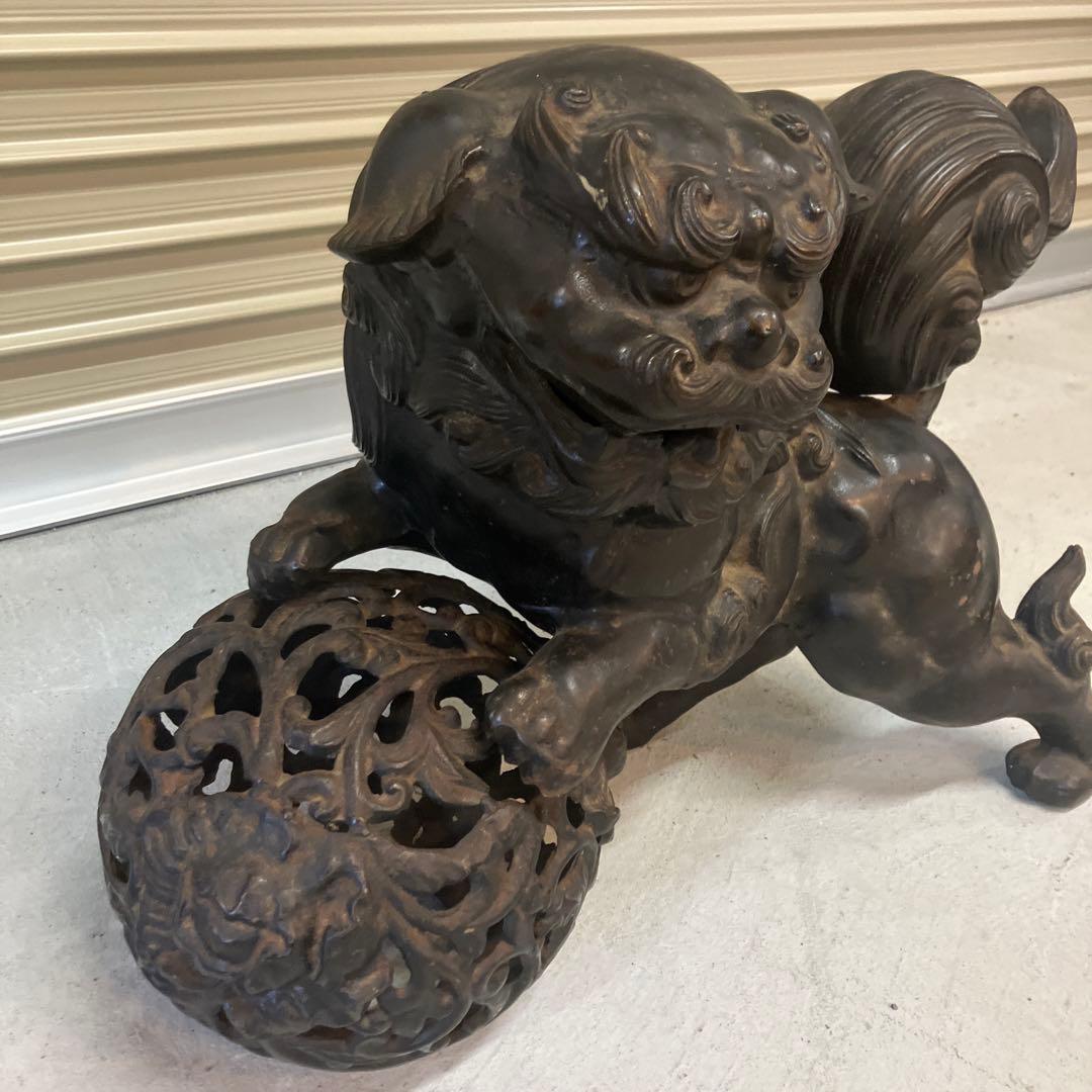 昭和レトロ 大型 鉄製 金属工芸 玉乗り獅子 玉獅子 鋳物 狛犬 置物 オブジェ