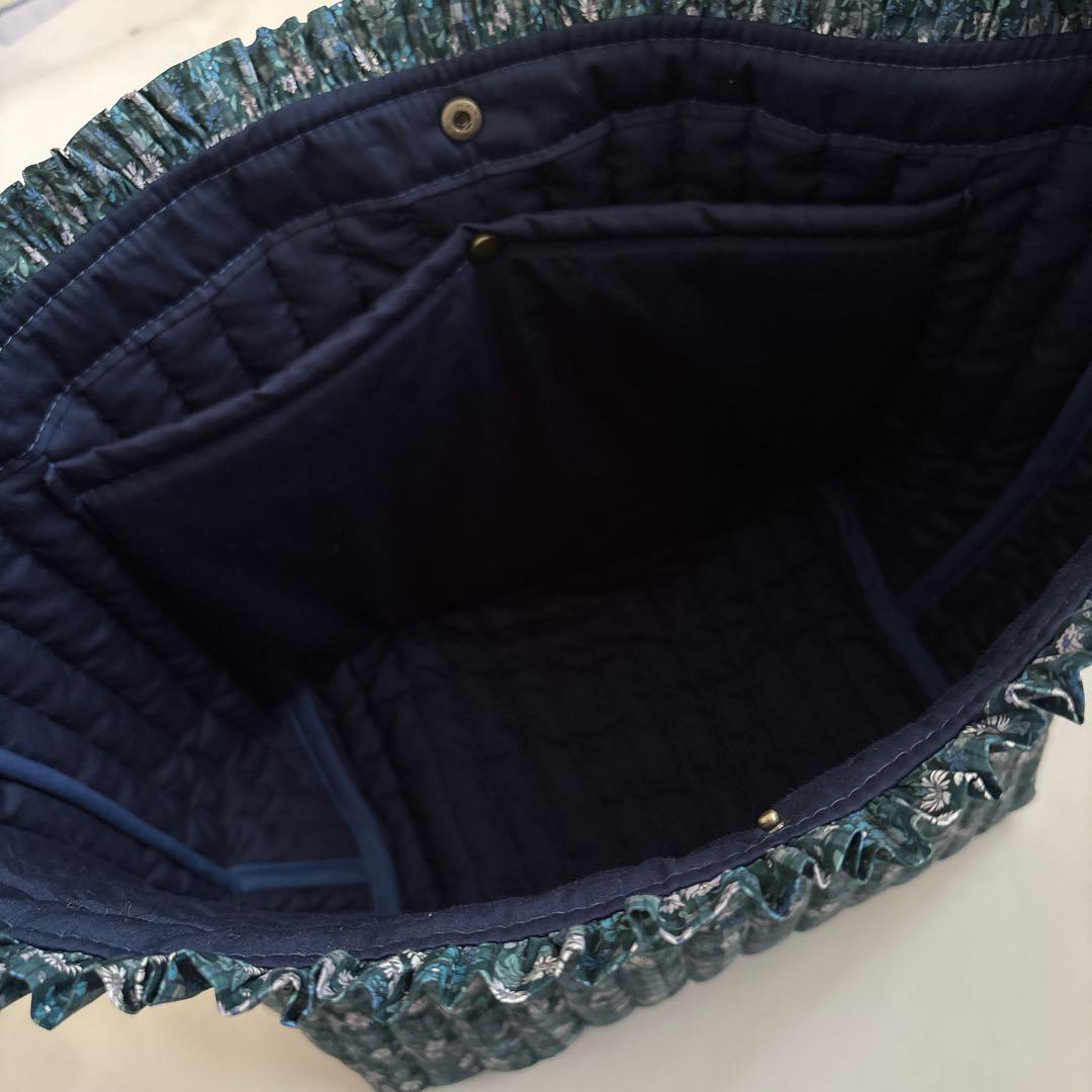 レド様オーダー　リバティ特大キルショルダー　マリアチェック紺