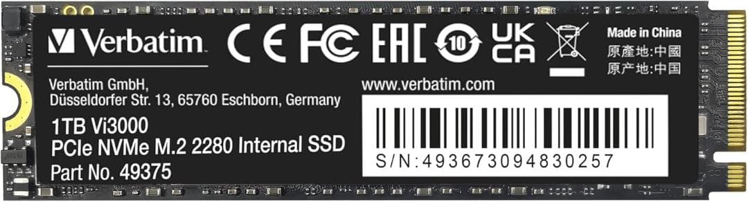 Verbatim Vi3000 PCIe3.0 1TB 最大読込3100MB/s