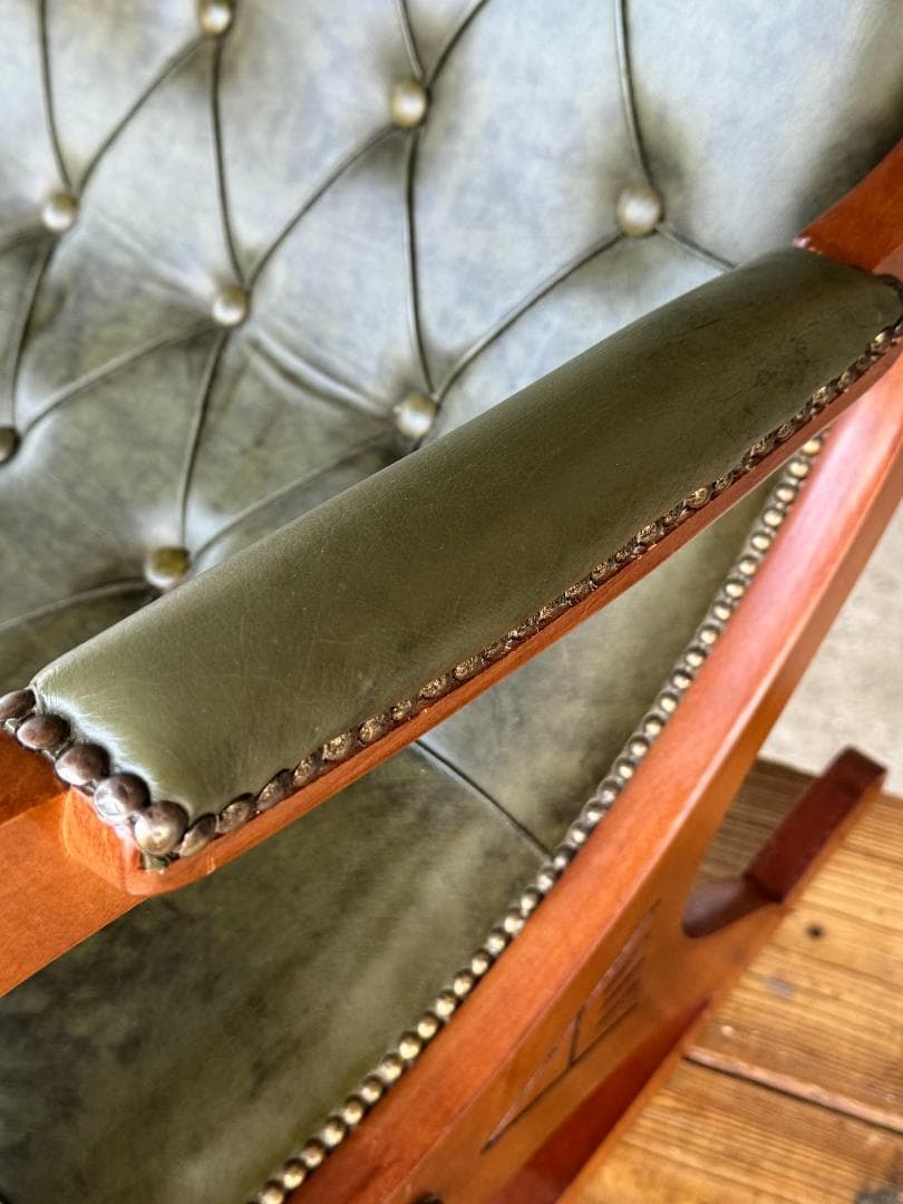 イタリア 本革ロッキングチェア クラシック アンティーク チェスターフィールド