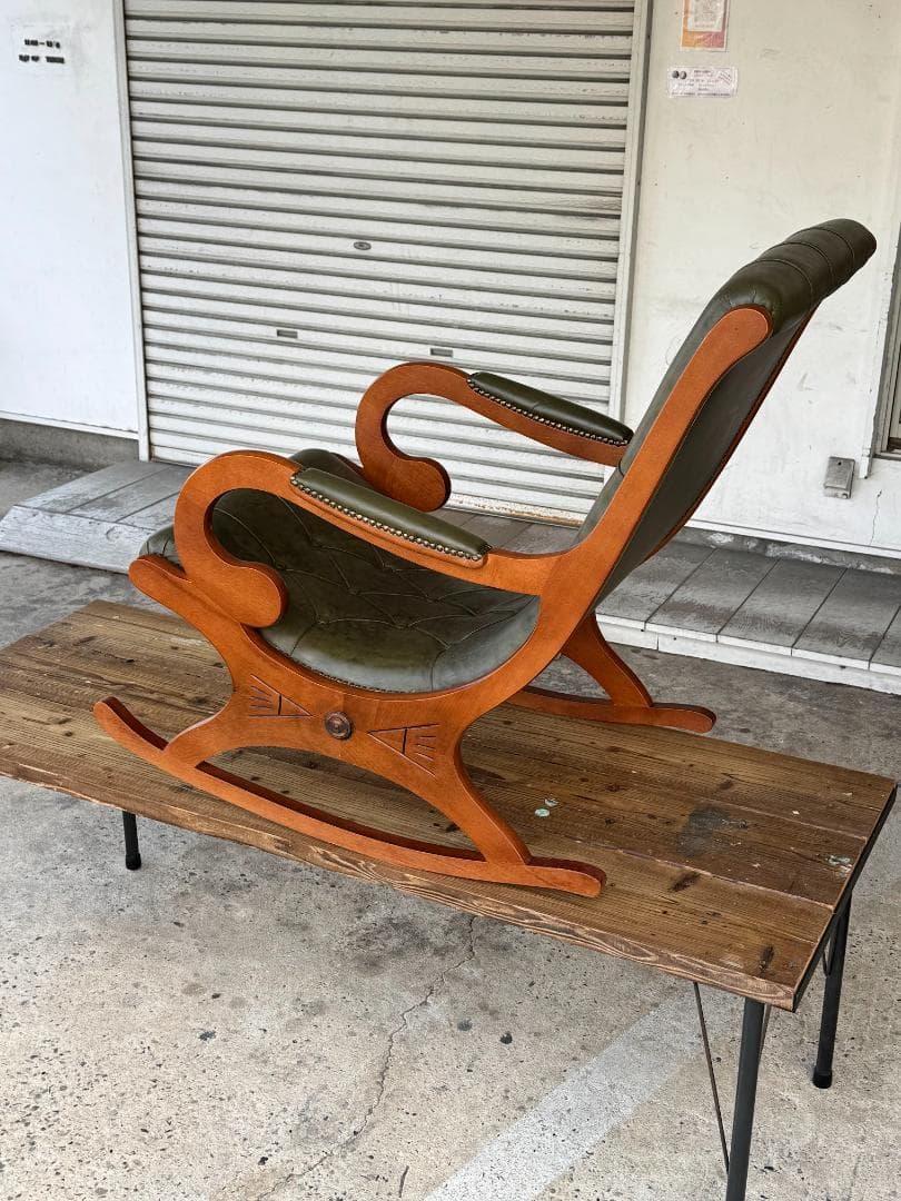 イタリア 本革ロッキングチェア クラシック アンティーク チェスターフィールド