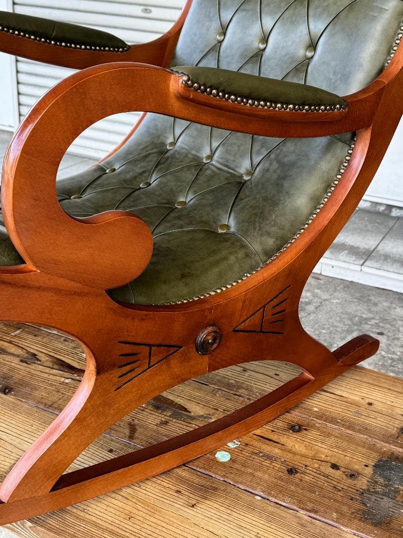 イタリア 本革ロッキングチェア クラシック アンティーク チェスターフィールド