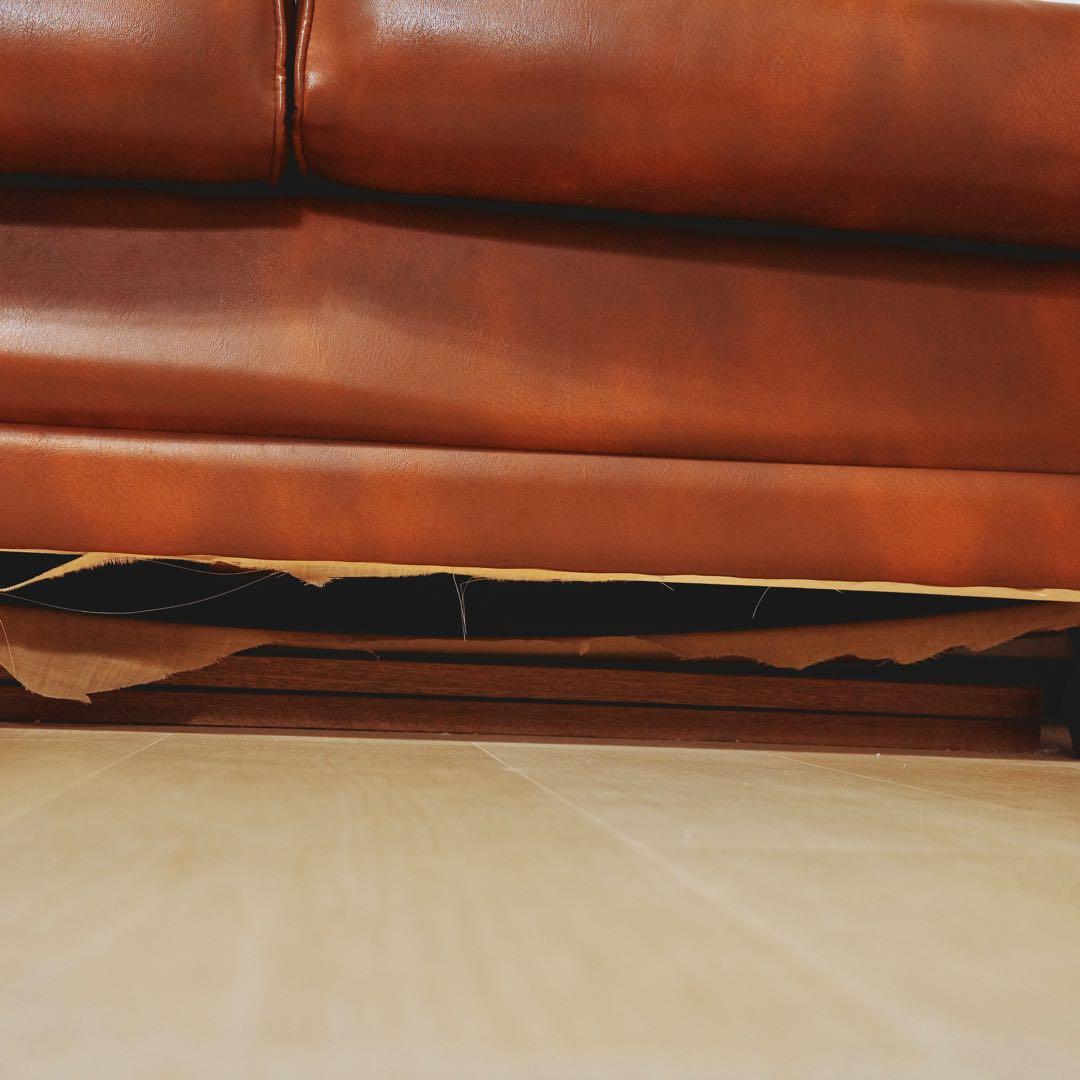 引き取り可 ミットセンチュリー　レザーソファ 3人掛け　昭和レトロ　カリモク