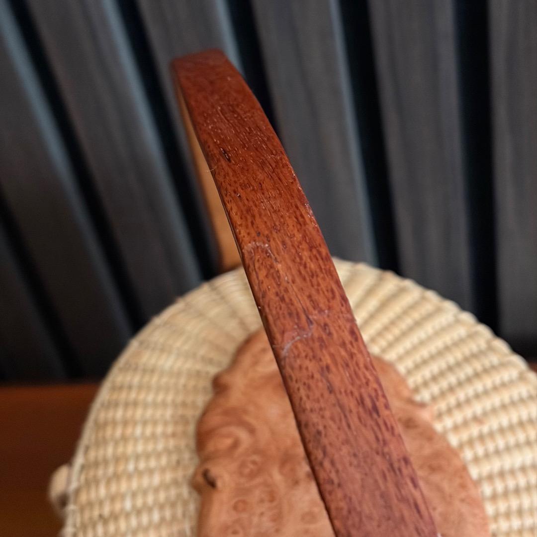 ナンタケットバスケット　７インチオーバルパース　花梨瘤　蓋付きバスケット