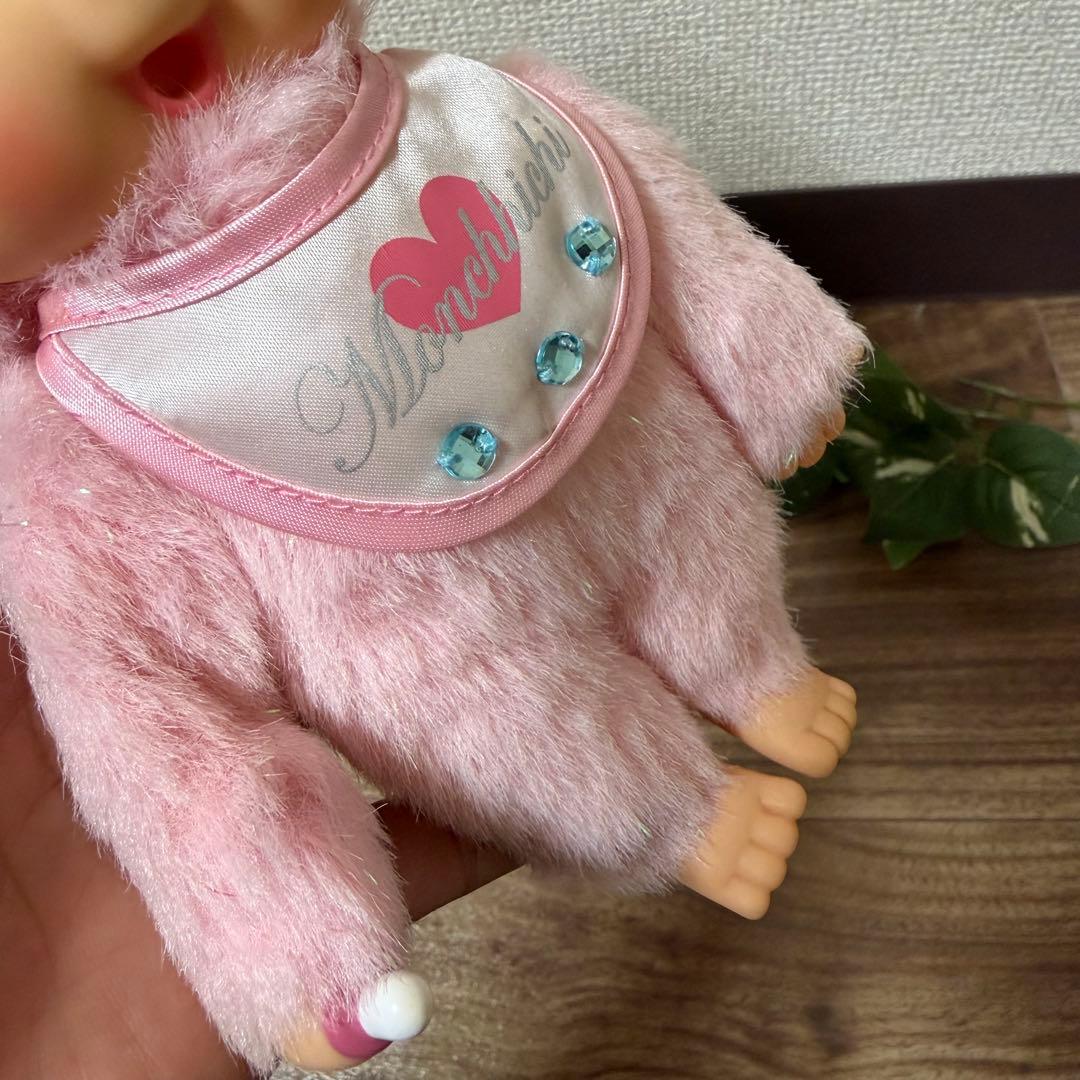 希少　モンチッチ ぬいぐるみうさぎバニーラメ入りピンクキーホルダー