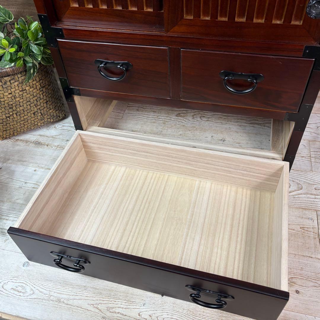 民芸家具木製桐材天然無垢和箪笥引き戸付き収納家具和タンス飾り棚和室インテリア