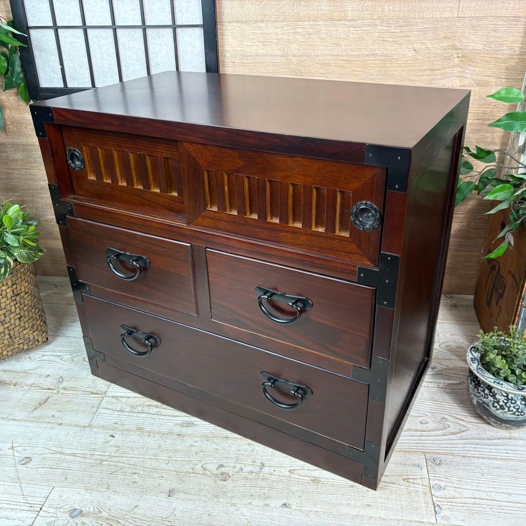 民芸家具木製桐材天然無垢和箪笥引き戸付き収納家具和タンス飾り棚和室インテリア