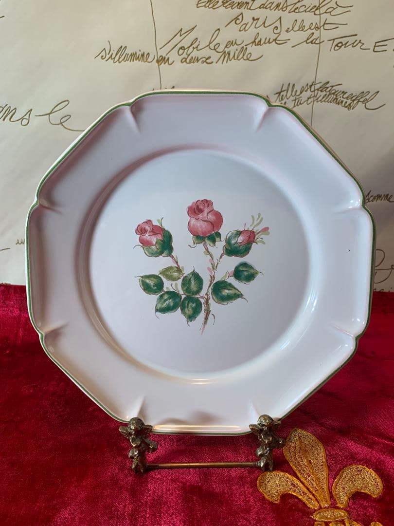 Gine ジアン ビンテージ　未使用品のピンクのバラが素敵なお皿2枚セット！