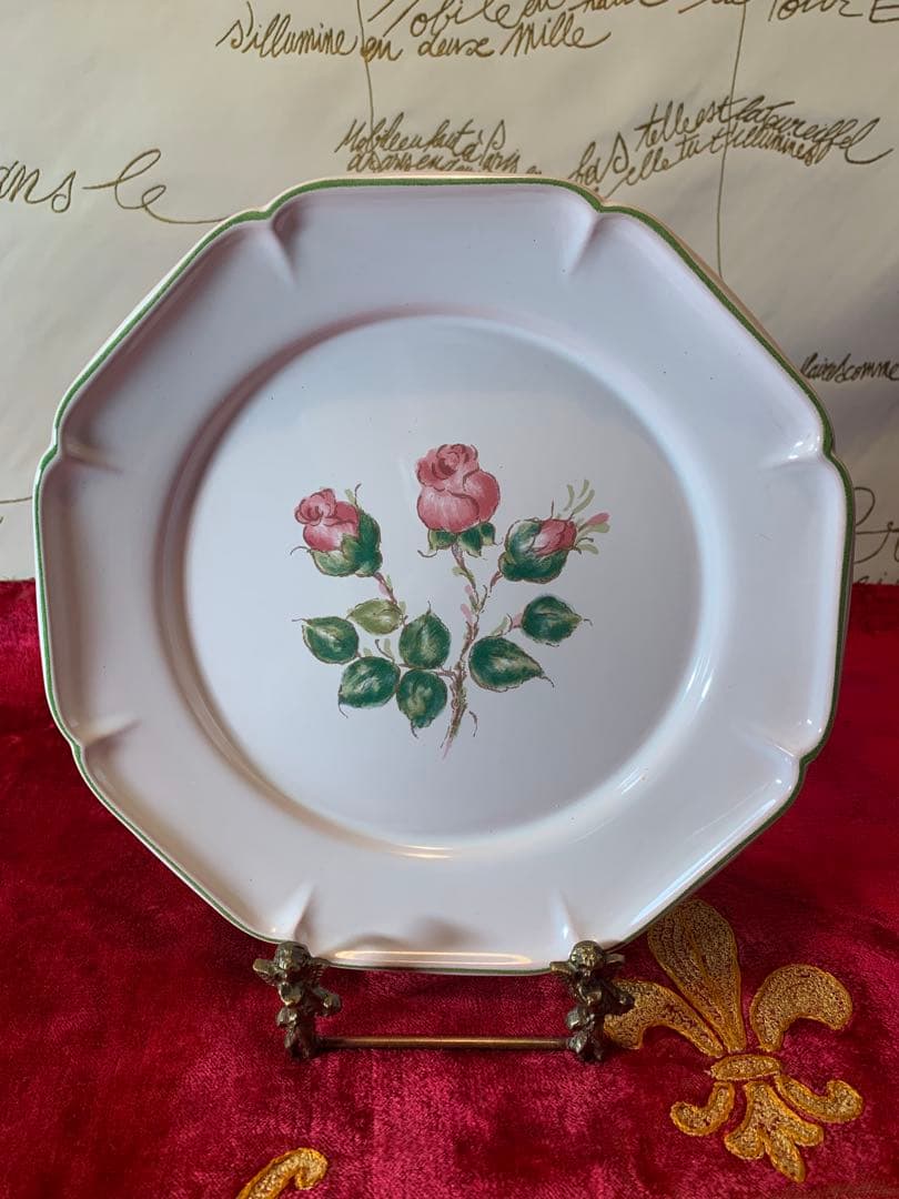 Gine ジアン ビンテージ　未使用品のピンクのバラが素敵なお皿2枚セット！