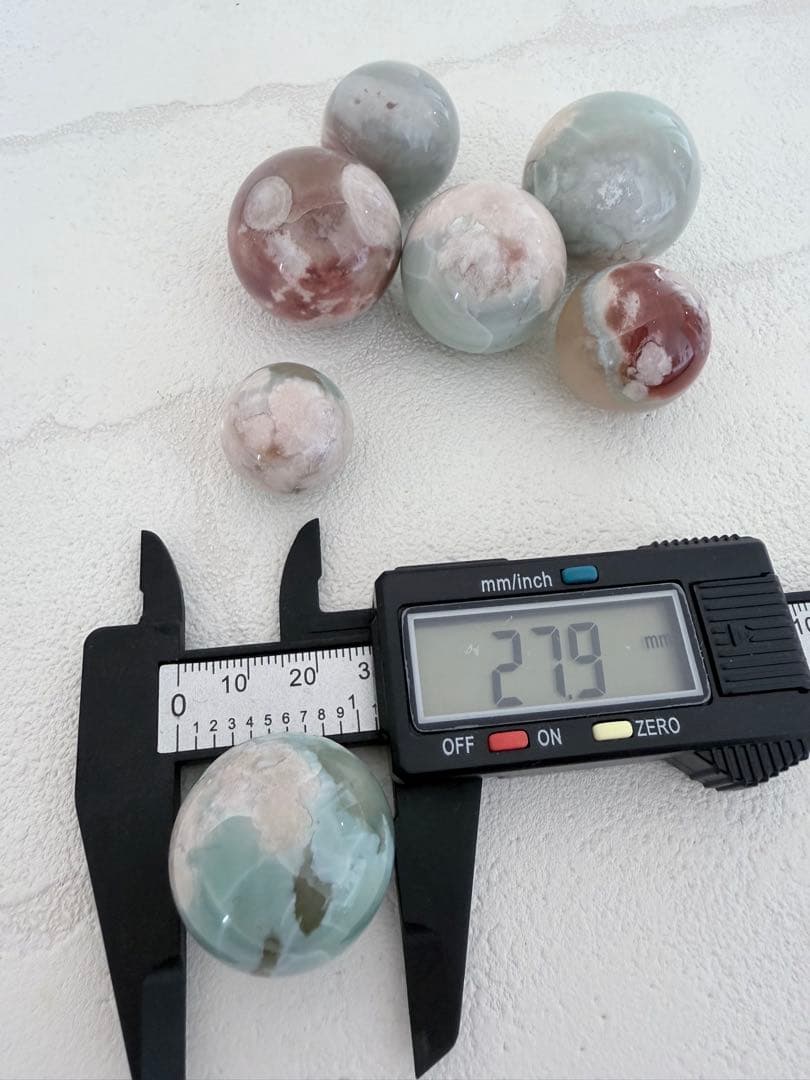 高品質　グリーンフラワーアゲート　ミニスフィア　7個セット