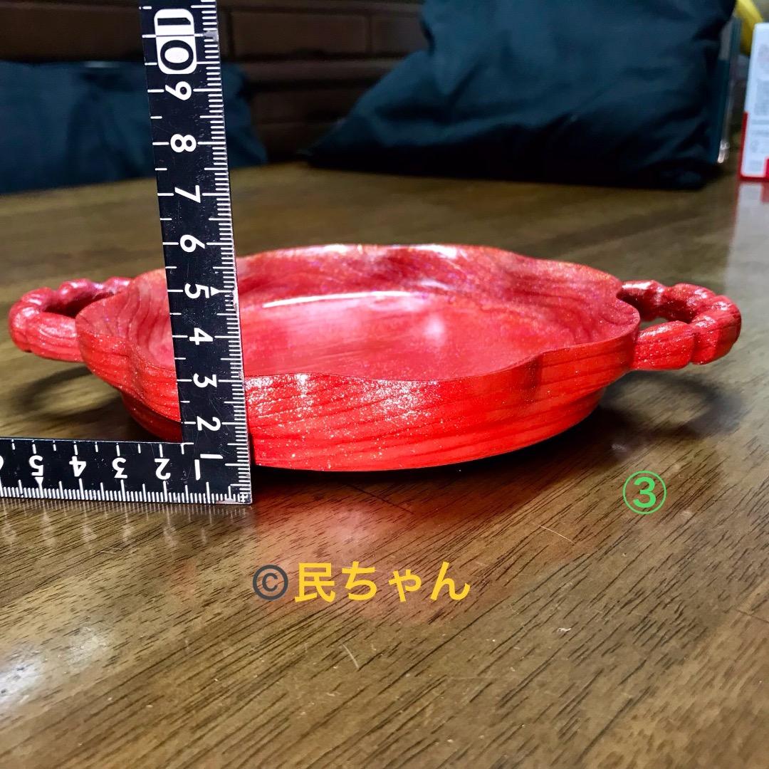 ハンドメイド　食器　木製　杉の木の食器3点セット　コーラルレッド　T-351