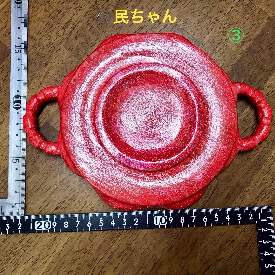ハンドメイド　食器　木製　杉の木の食器3点セット　コーラルレッド　T-351