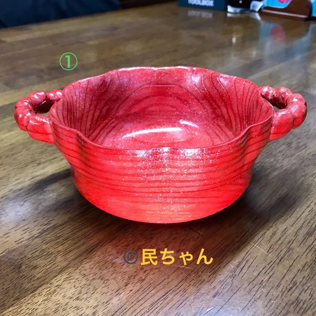 ハンドメイド　食器　木製　杉の木の食器3点セット　コーラルレッド　T-351