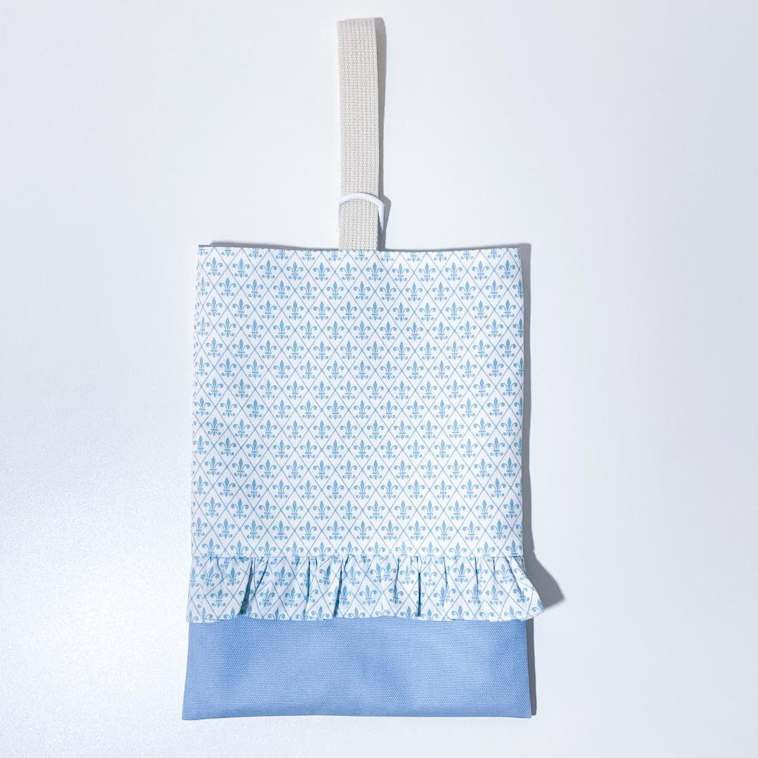 F6-ユリ紋章フリル　女の子　レッスンバッグ体操着袋上履き入れ入園入学セット水色