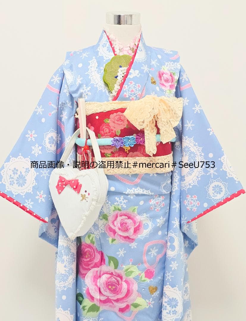 七五三　7歳　水色　セイコマツダ　着物　フルセット　女の子 d08