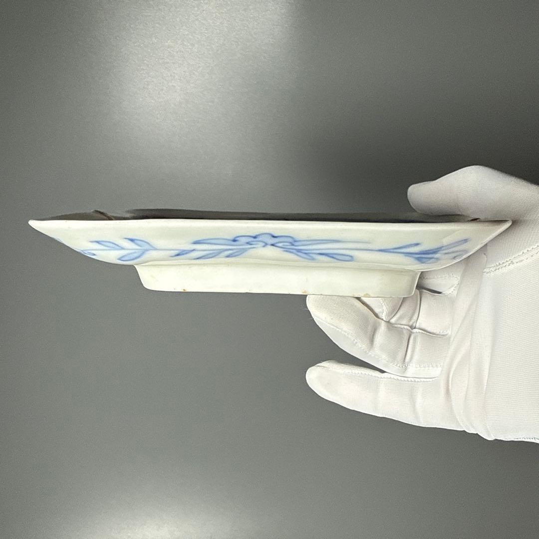 明治時代　有田焼　岩松平吾　色絵軍配形皿　五枚　角岩印　陽刻　珍品　最後の五枚！