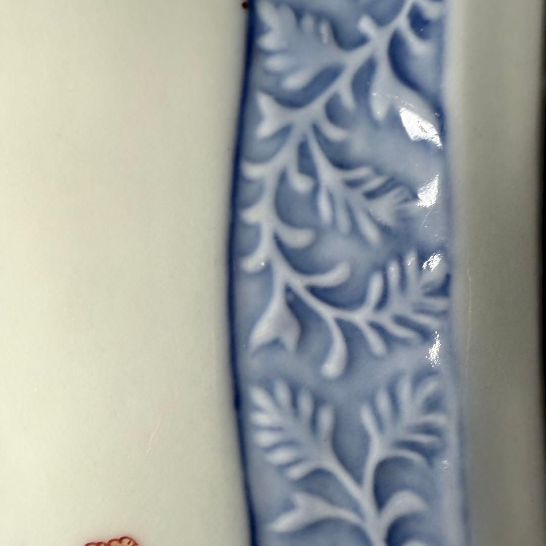明治時代　有田焼　岩松平吾　色絵軍配形皿　五枚　角岩印　陽刻　珍品　最後の五枚！
