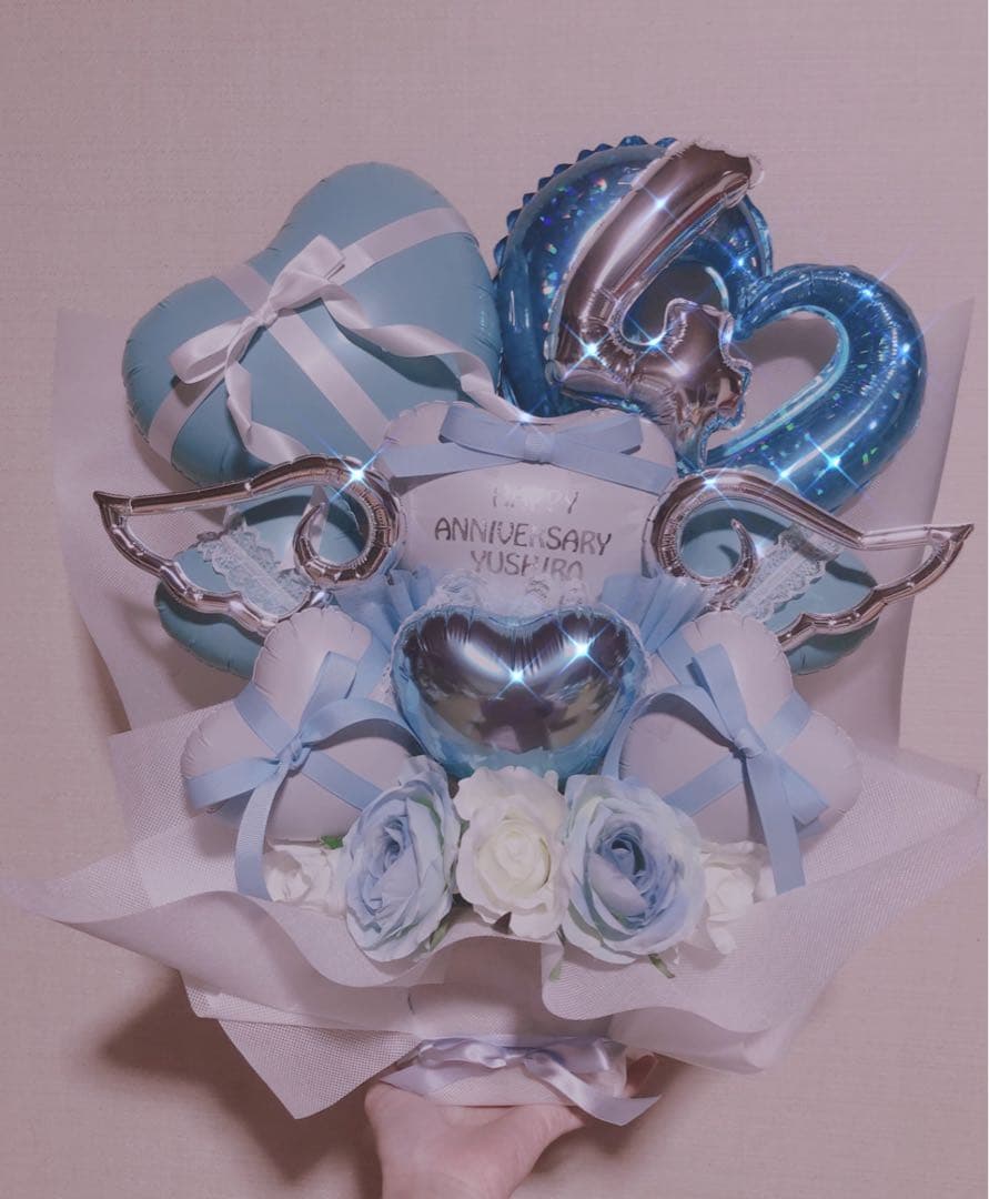 バルーンギフト　アレンジ  ブーケ　生誕祭　卓フラ成人式　推し　ブルー　青　卒業