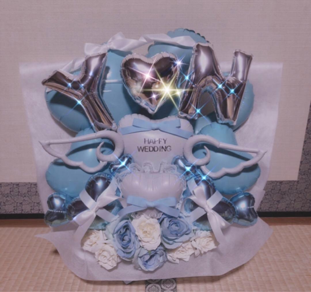 バルーンギフト　アレンジ  ブーケ　生誕祭　卓フラ成人式　推し　ブルー　青　卒業