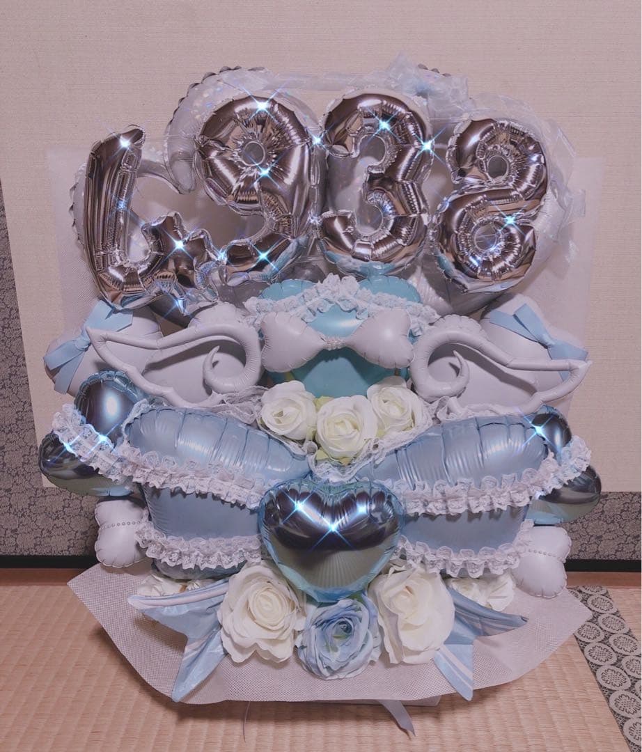 バルーンギフト　アレンジ  ブーケ　生誕祭　卓フラ成人式　推し　ブルー　青　卒業