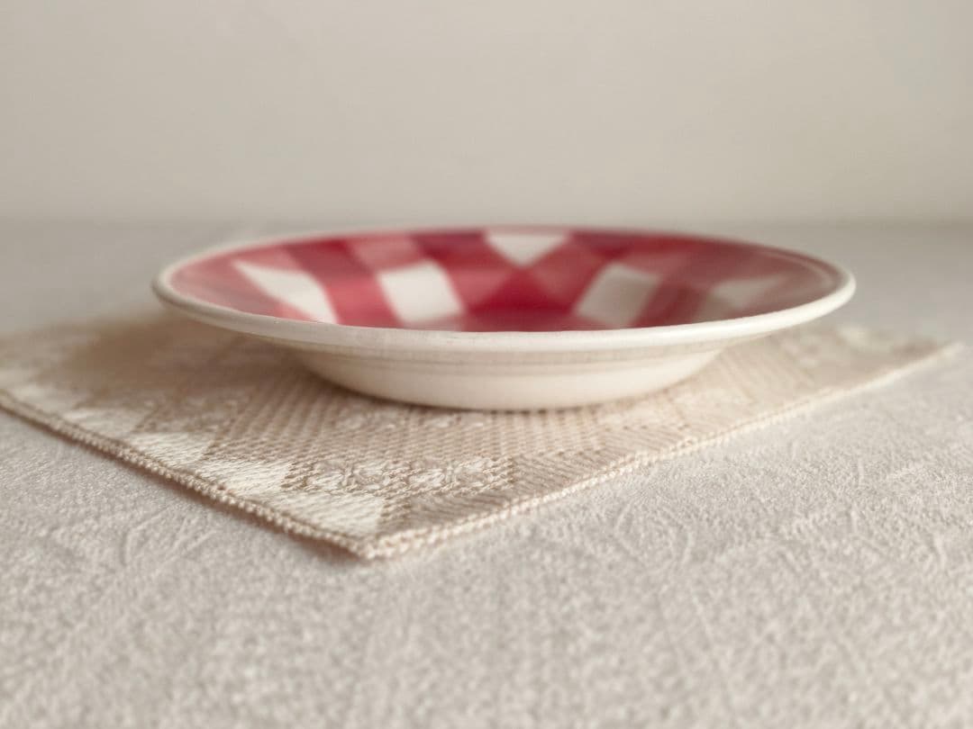 * vintage plate ❀ ステンシル チェック柄 プレート