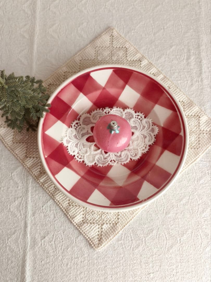 * vintage plate ❀ ステンシル チェック柄 プレート