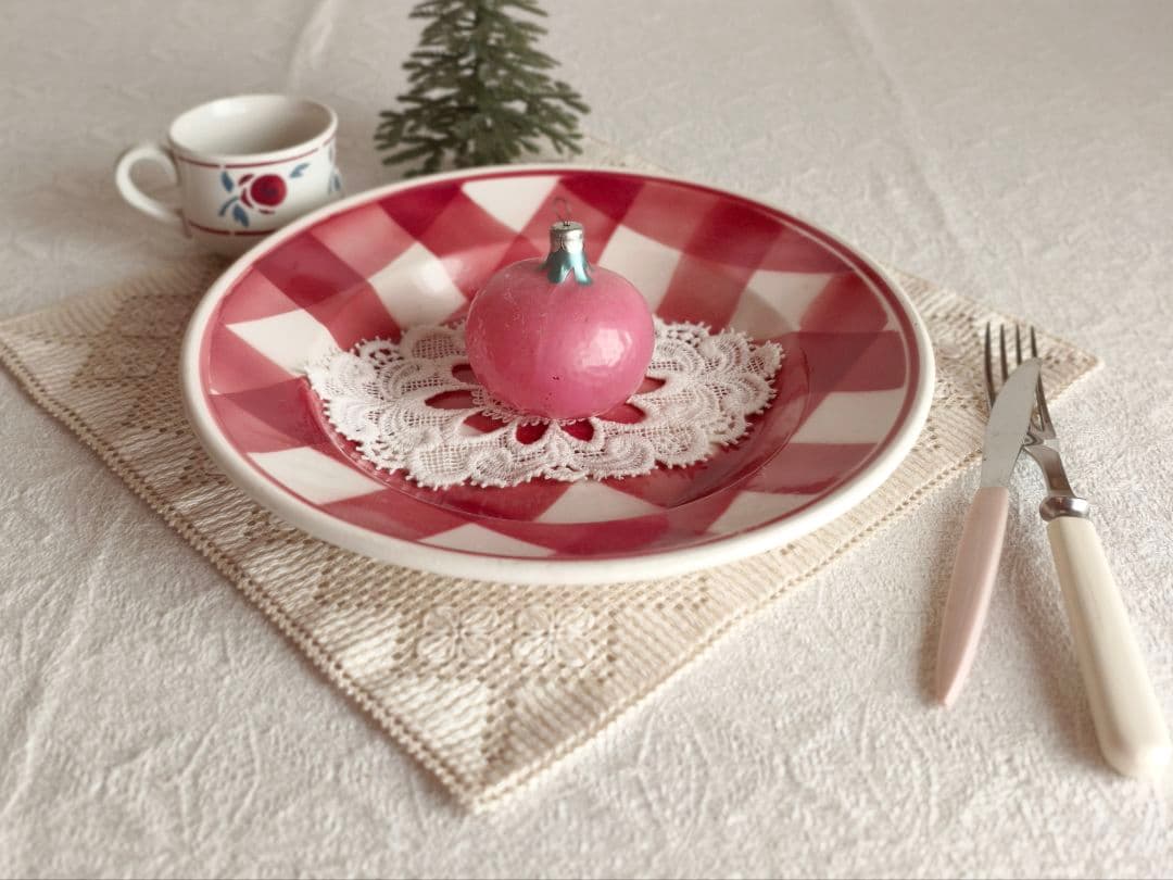 * vintage plate ❀ ステンシル チェック柄 プレート