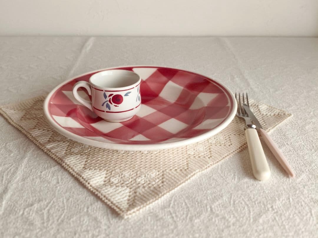 * vintage plate ❀ ステンシル チェック柄 プレート