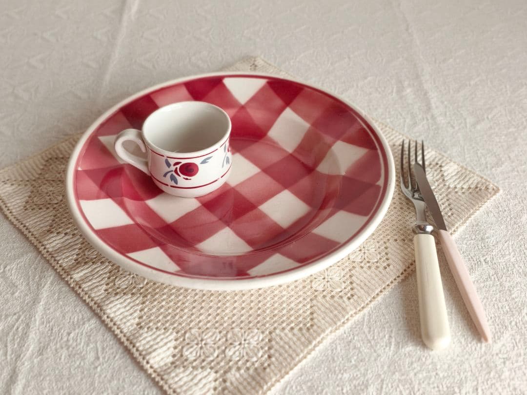 * vintage plate ❀ ステンシル チェック柄 プレート