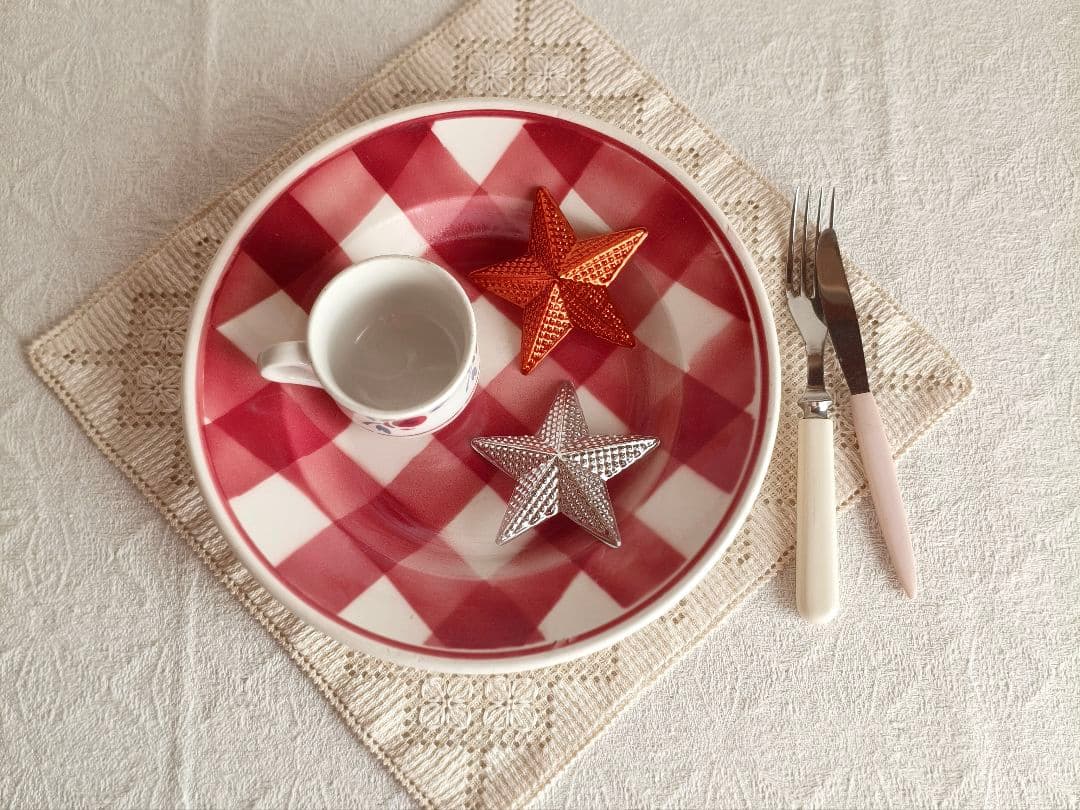 * vintage plate ❀ ステンシル チェック柄 プレート