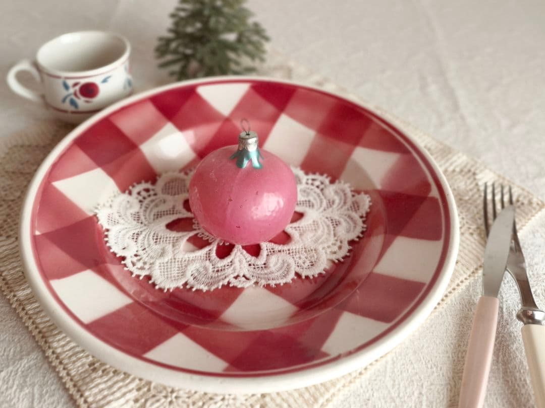 * vintage plate ❀ ステンシル チェック柄 プレート