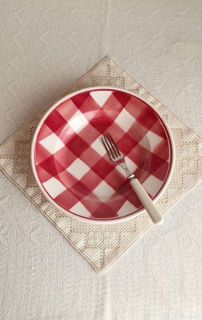 * vintage plate ❀ ステンシル チェック柄 プレート