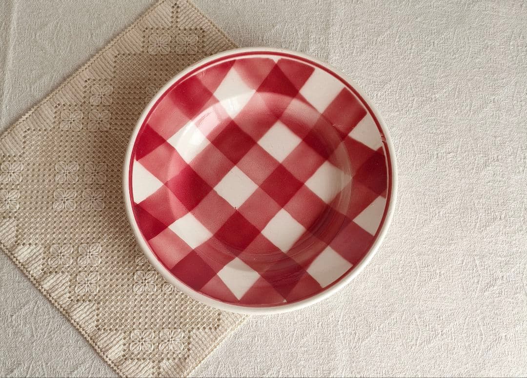 * vintage plate ❀ ステンシル チェック柄 プレート