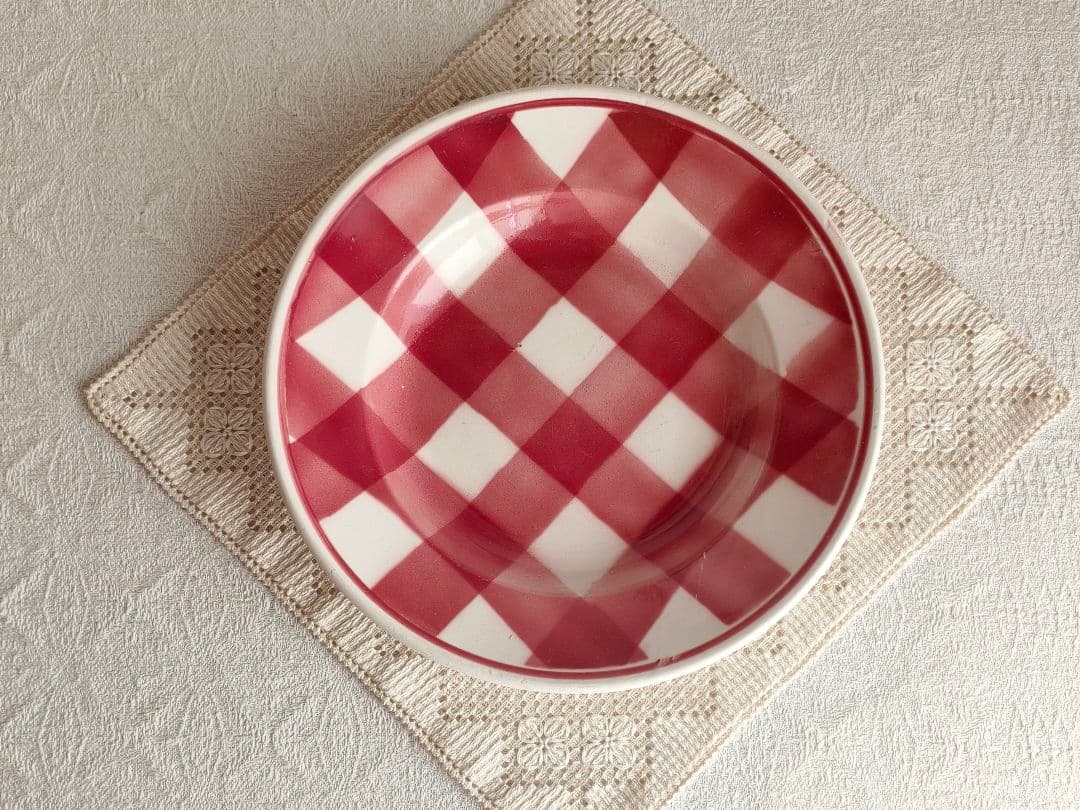 * vintage plate ❀ ステンシル チェック柄 プレート