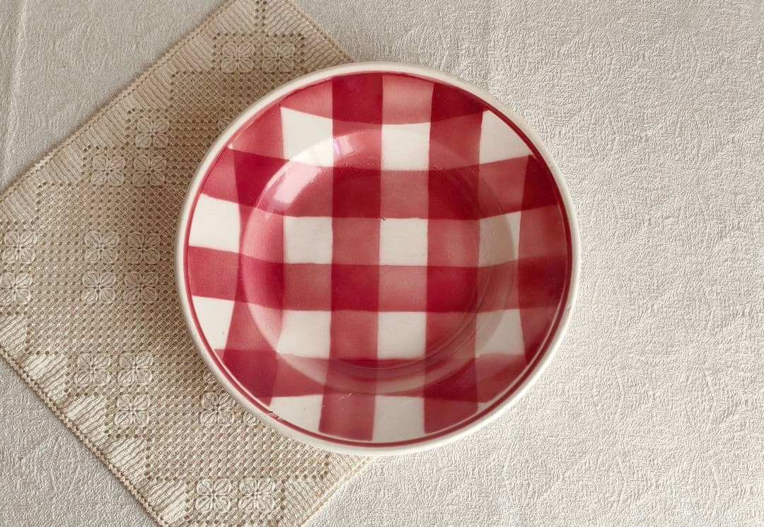 * vintage plate ❀ ステンシル チェック柄 プレート