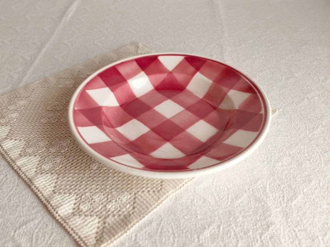 * vintage plate ❀ ステンシル チェック柄 プレート